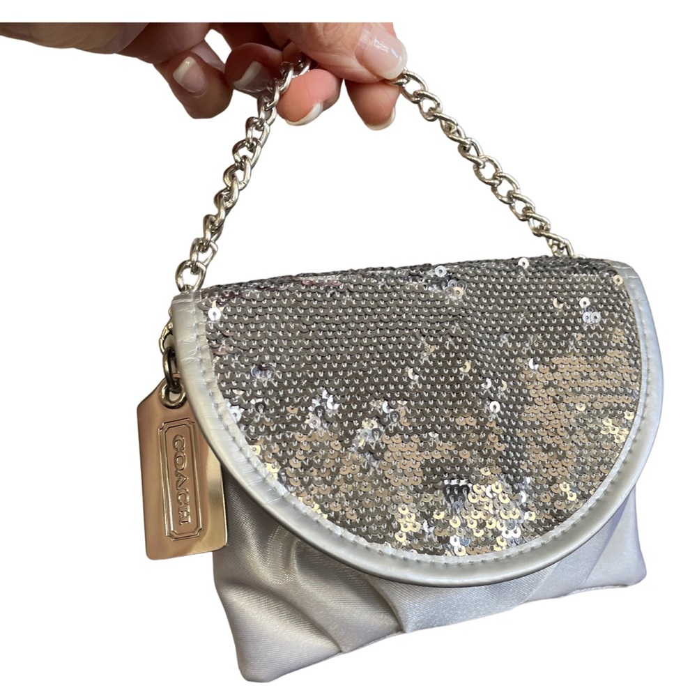 Vintage silver satin and sequin coin purse/wristlet